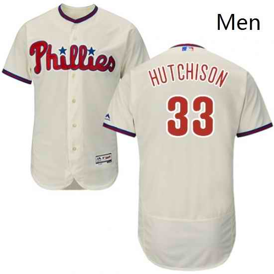 Mens Majestic Philadelphia Phillies 33 Drew Hutchison Cream Alternate Flex Base Authentic Collection MLB Jersey